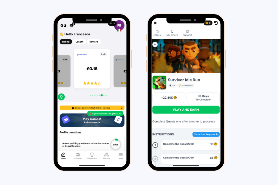 rewards for surveys and games