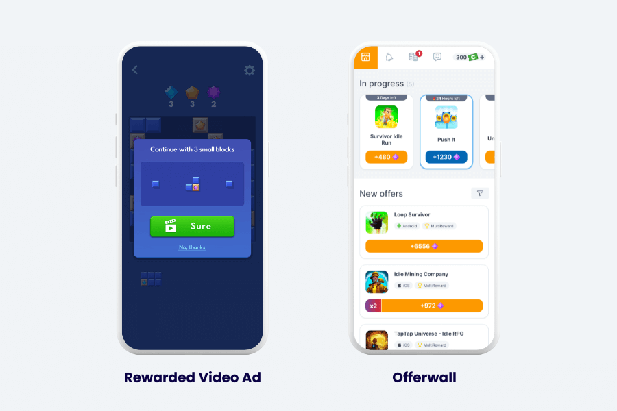offerwalls vs rewarded video ads